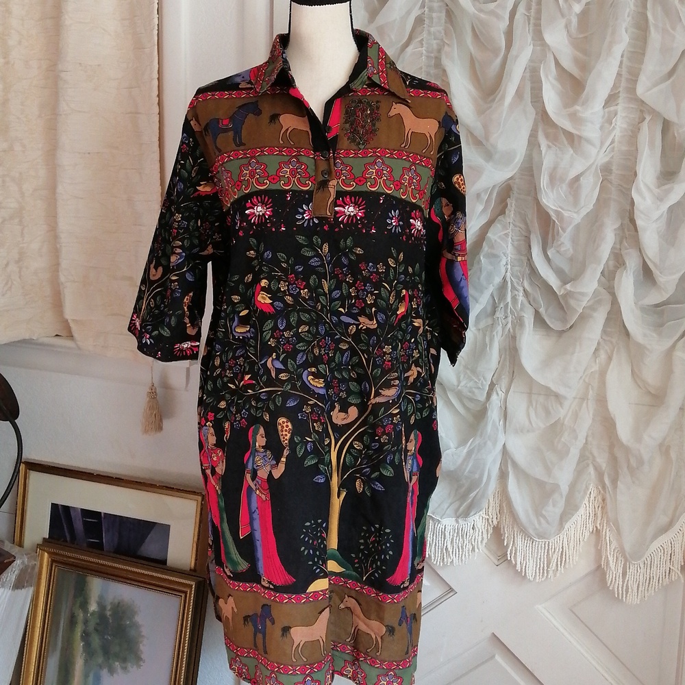 Women Shift Dress Garden of Eden Eve Apple Tree Pockets Half Sleeve